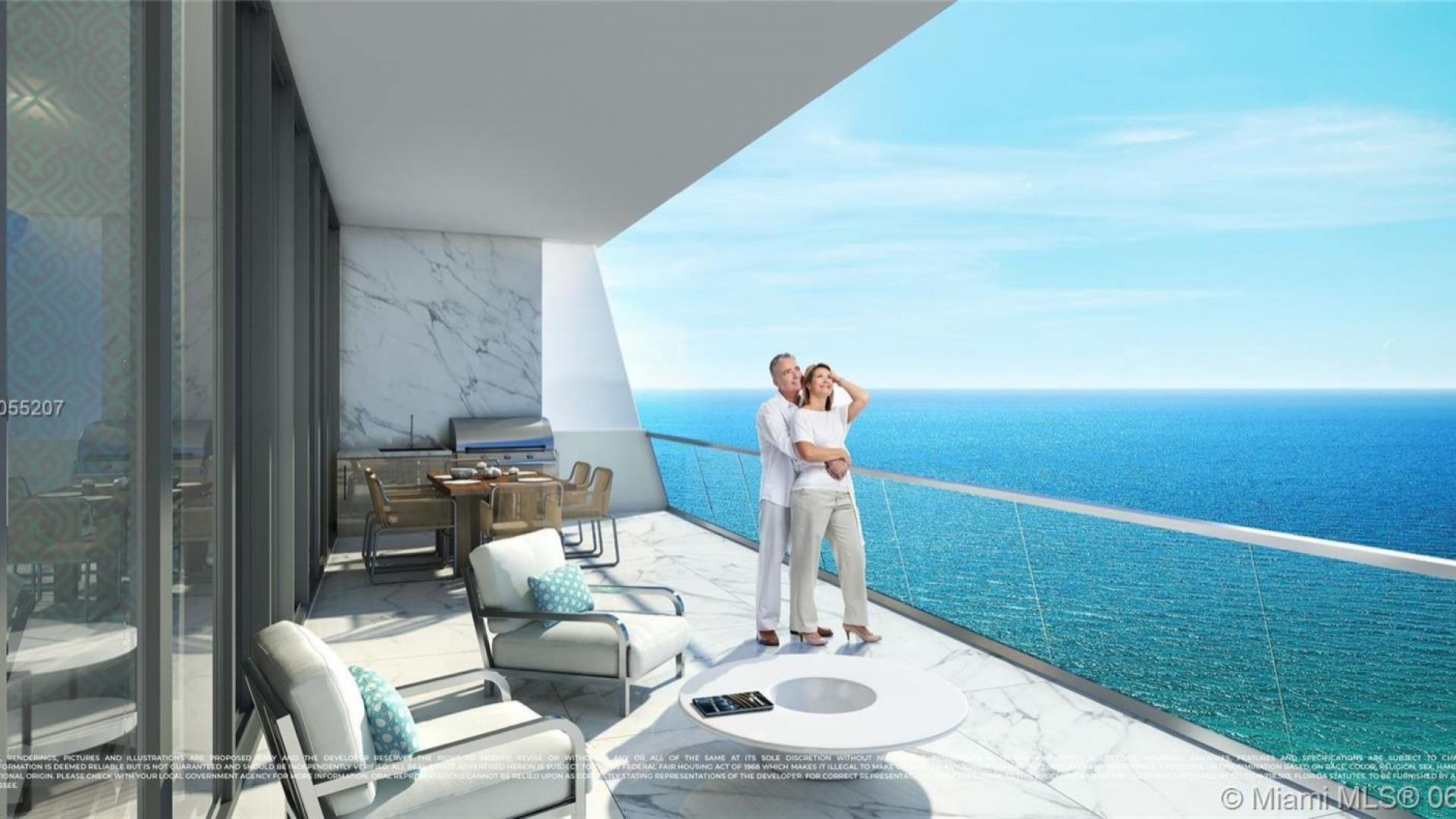 Luxurious villa lounge with ocean view in Miami, Florida, Sunny Isles Beach property for sale